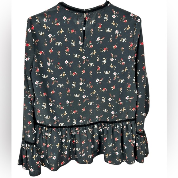 Zara moody floral blouse, S, ruffled sleeves & hem, velvet, Edgy Romantic - Picture 7 of 8